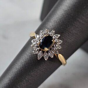 Womens Vintage Estate 14K Yellow Gold Sapphire & Diamond Ring 2.4g #E7588